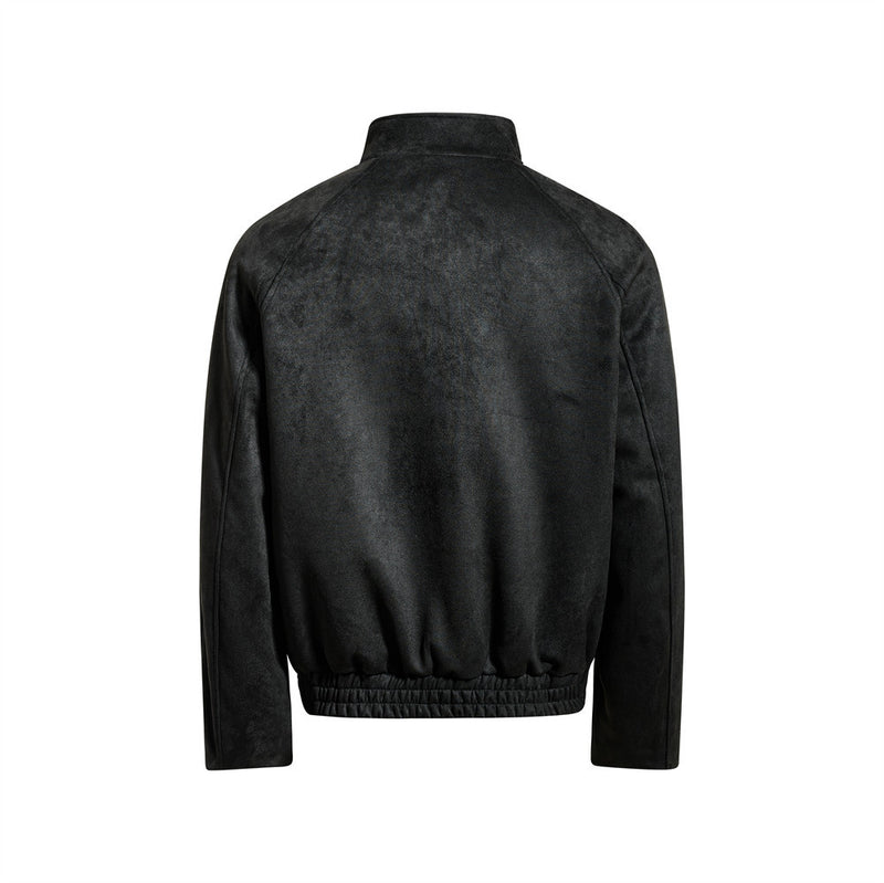Chaqueta bomber de ante con cuello mao para hombre – Acabado desgastado y corte corto streetwear