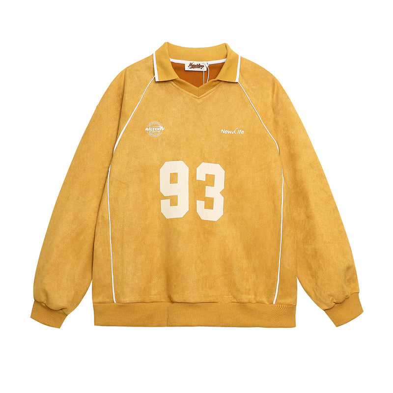 Varsity Number 93 Polo Collar Sweatshirt with Piping Detail