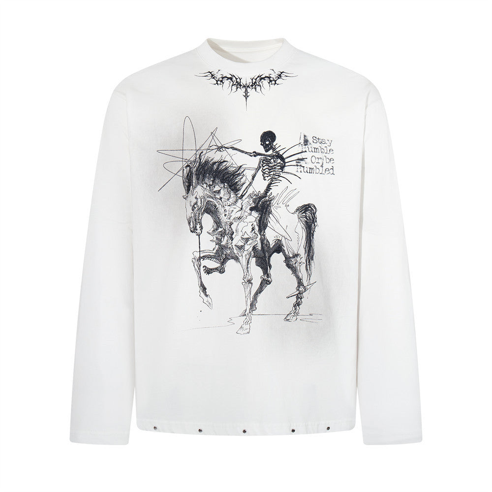 Men's Long Sleeve Shirt – Dark Skeleton Rider Graffiti Graphic Tee