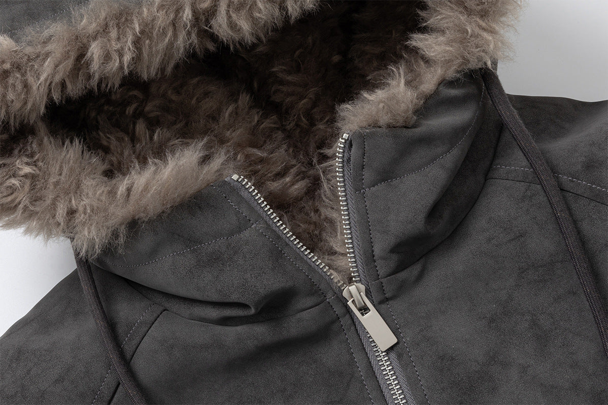 Veste bomber à capuche – Similicuir effet usé, col en fausse fourrure et garnissage matelassé