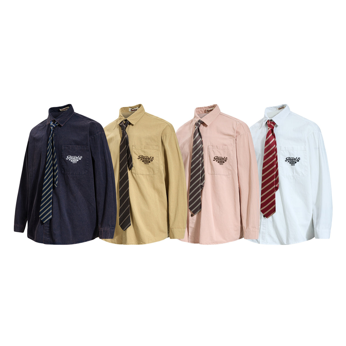Tan Long Sleeve Shirt with Detachable Tie – Heart & Hook Embroidered Campus