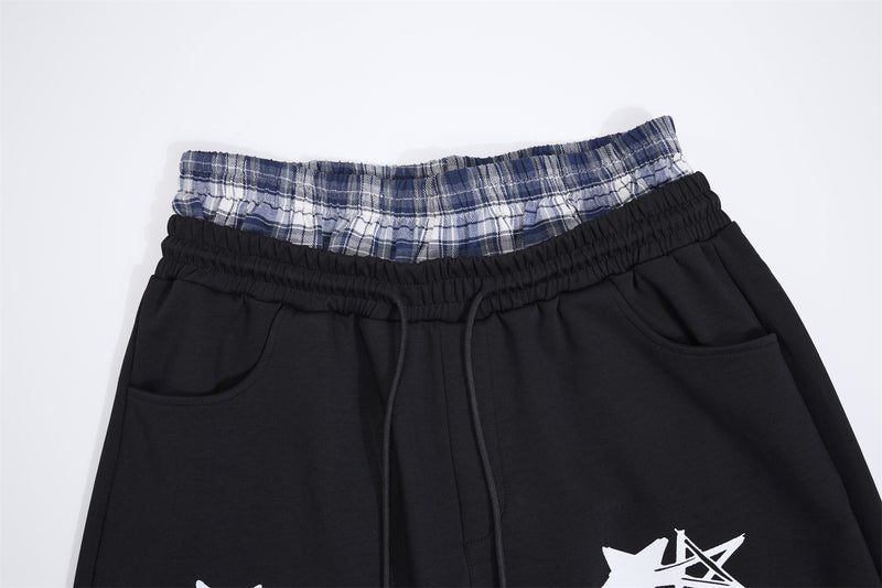 Wide-Leg Sweatpants with Plaid Waistband & Star Print – Trouvaille Graphic