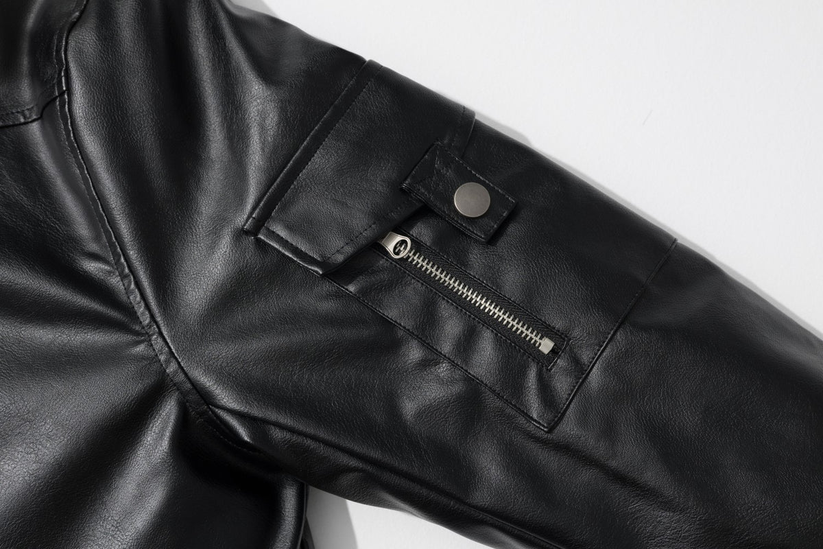 Bomberjacke aus Kunstleder mit Kunstfellkragen – wattierte schwarze Moto-Fliegerjacke