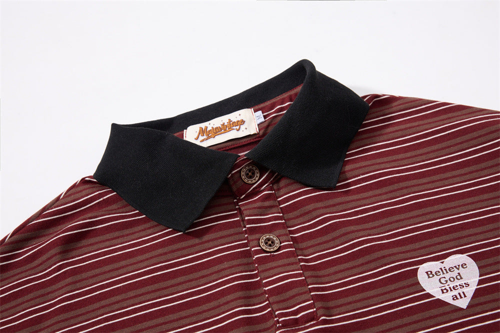 Striped Long-Sleeve Polo Shirt – Retro Oversized Fit with Contrast Collar