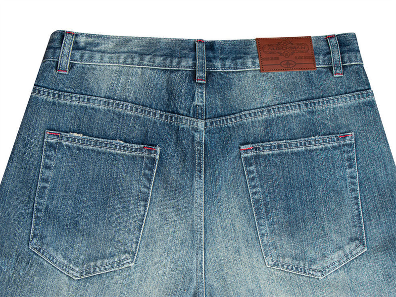 Wide-Leg Distressed Jeans – Men's Washed Blue Baggy Straight Denim