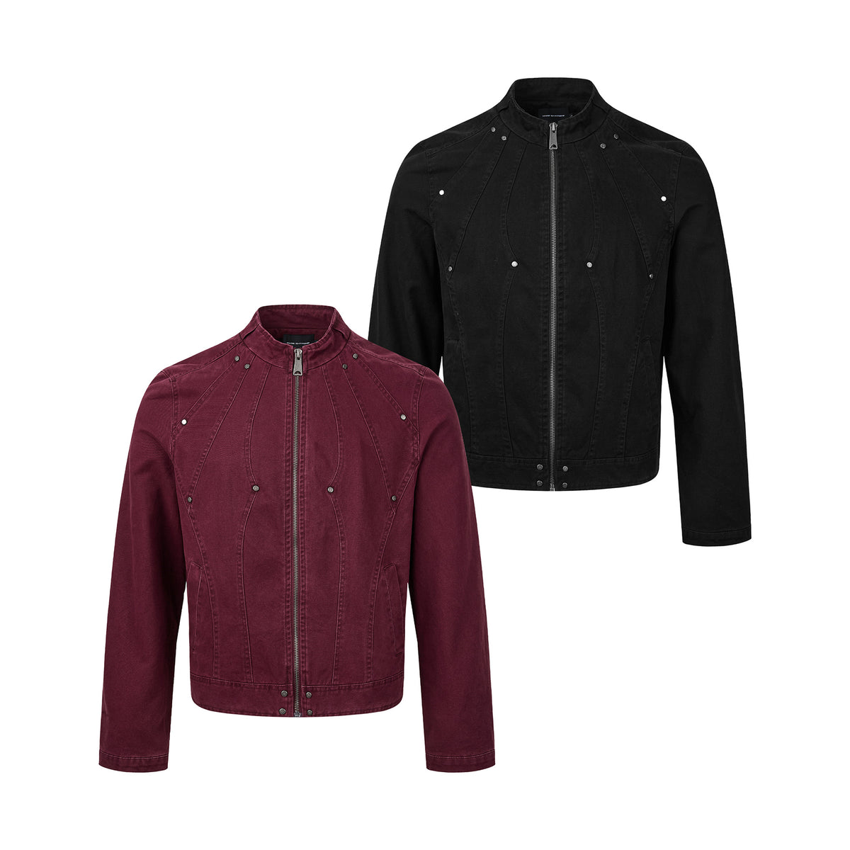 Washed Denim Moto Jacket – Studded Deconstructed Biker Style