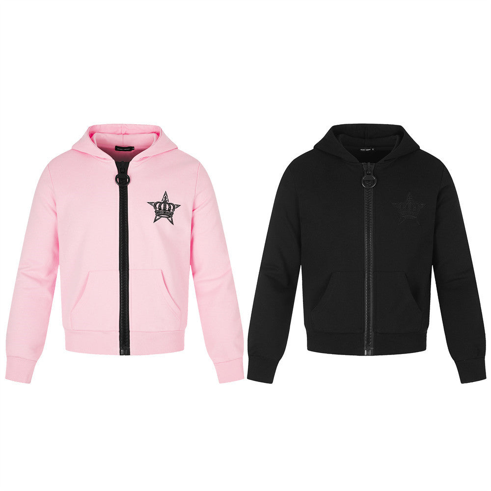 Sweat à capuche zippé brodé Crown Star avec tirette anneau