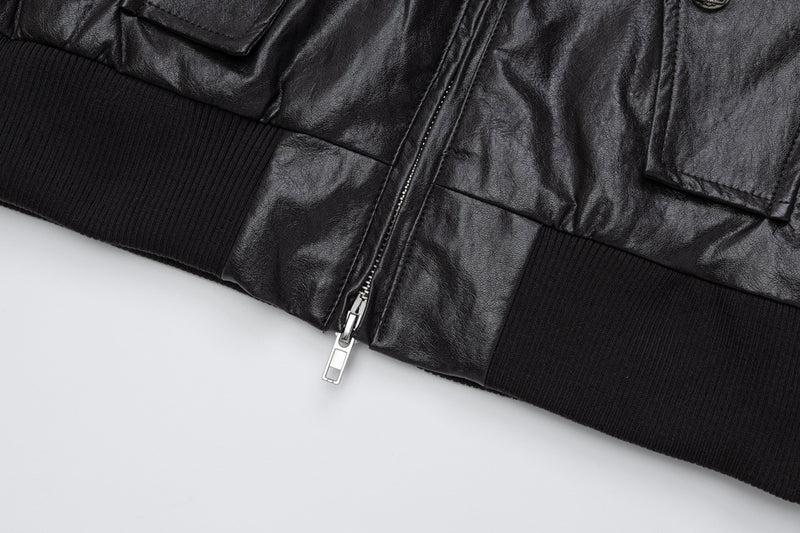 Blouson bomber en similicuir PU brodé – Style vintage racing et flight américain