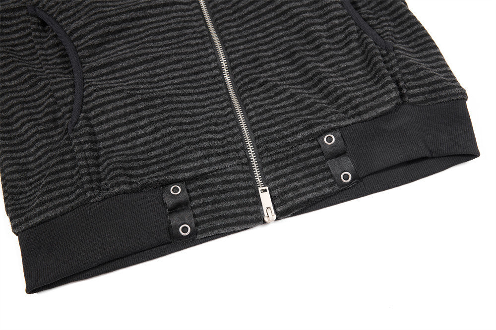 Chaqueta de rayas con cuello mao y cremallera para hombre, con detalles de ojales metálicos