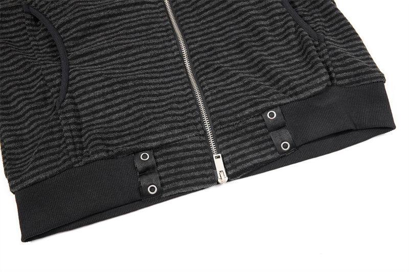 Chaqueta de rayas con cuello mao y cremallera para hombre, con detalles de ojales metálicos
