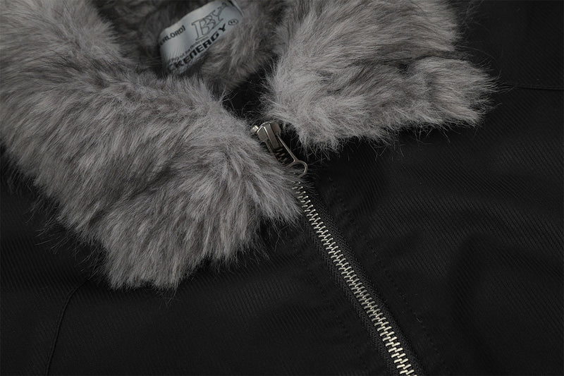 Faux Fur Collar Padded Bomber Jacket – Oversized Flight Jacket