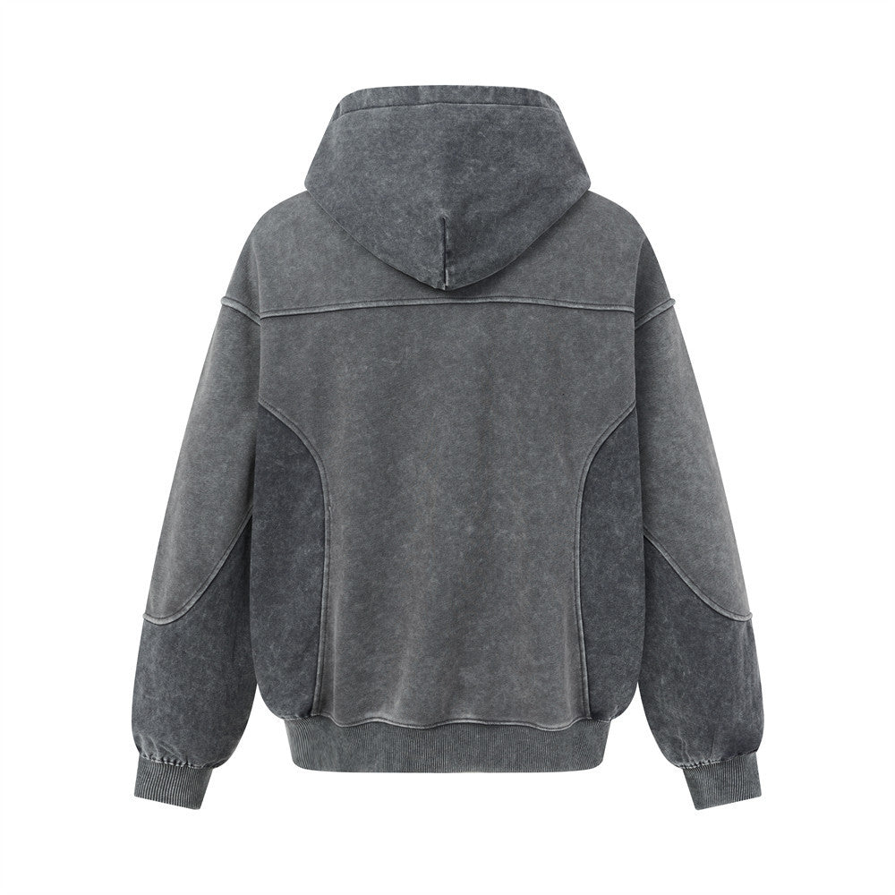 Hoodie oversize à enfiler délavé à l’acide – Streetwear vintage délavé à empiècements