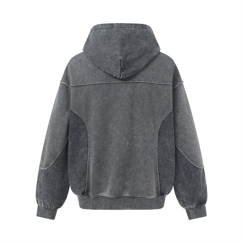 Hoodie oversize à enfiler délavé à l’acide – Streetwear vintage délavé à empiècements