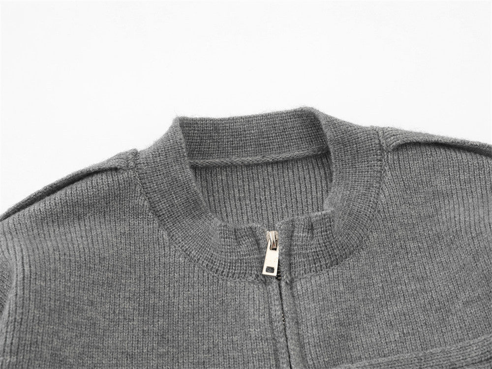 Veste en maille zippée d’inspiration militaire – Cardigan oversize à col montant avec