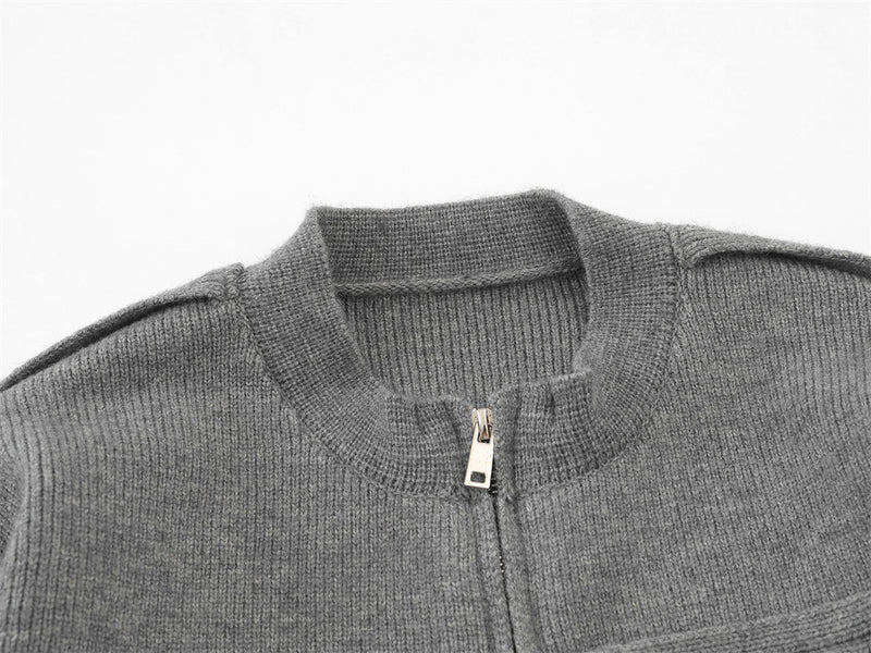 Veste en maille zippée d’inspiration militaire – Cardigan oversize à col montant avec