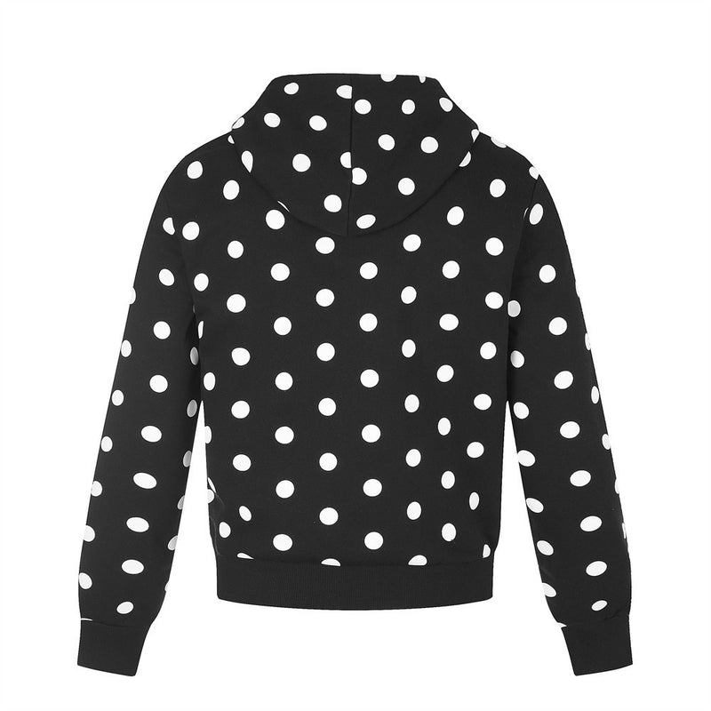 Polka Dot Zip-Up Hoodie with Embroidered Graphic – Cropped Streetwear Sweatshirt
