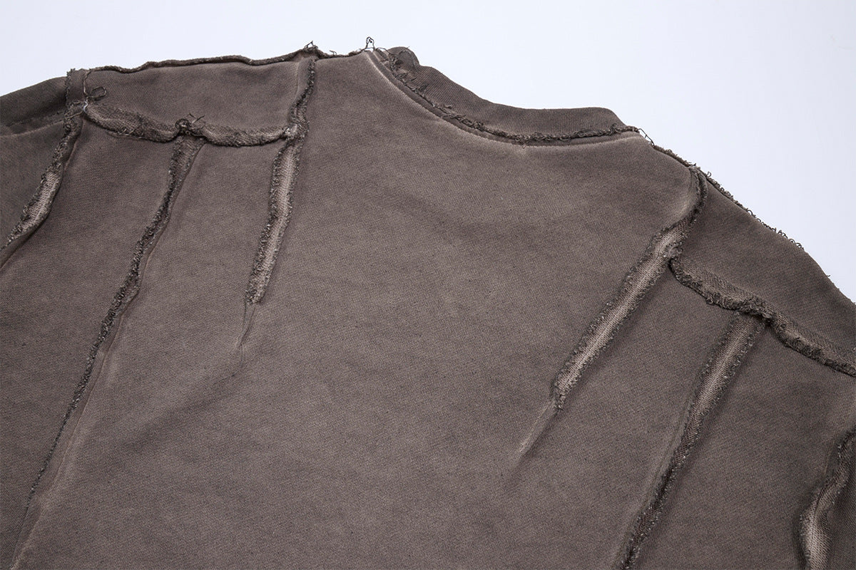 Long Sleeve Acid Wash Shirt with Celestial Print & Raw-Edge Seam Detail