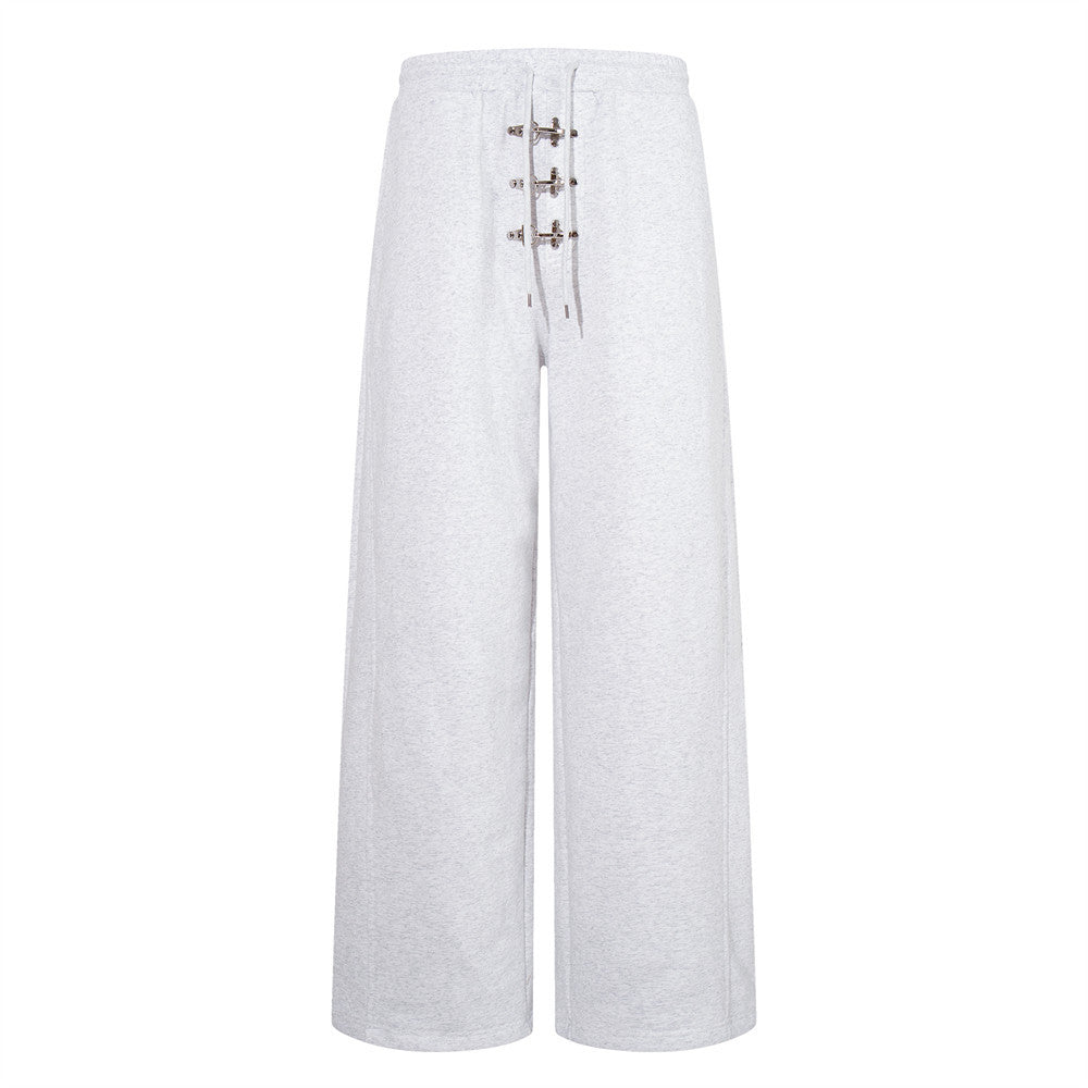 Men's Metal Clasp Hoodie & Wide-Leg Sweatpants Tracksuit Set