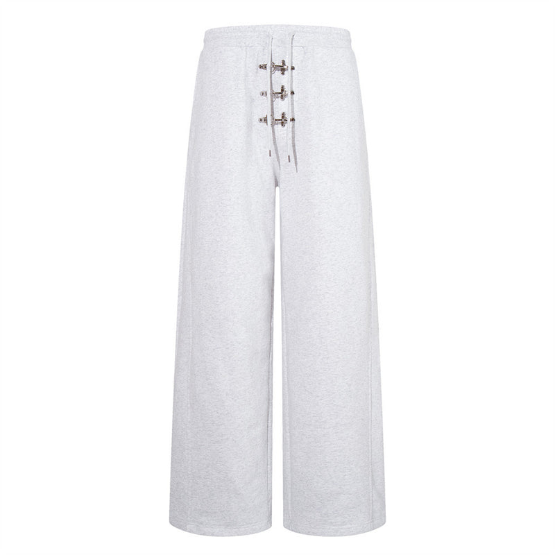 Men's Metal Clasp Hoodie & Wide-Leg Sweatpants Tracksuit Set