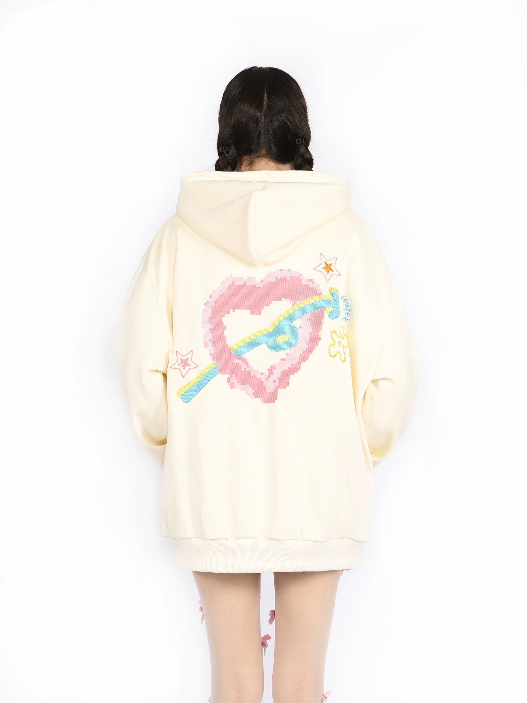 Kawaii Pastel Cartoon Hoodie – Cute Full-Zip Hoodie with Playful Embroidered Designs