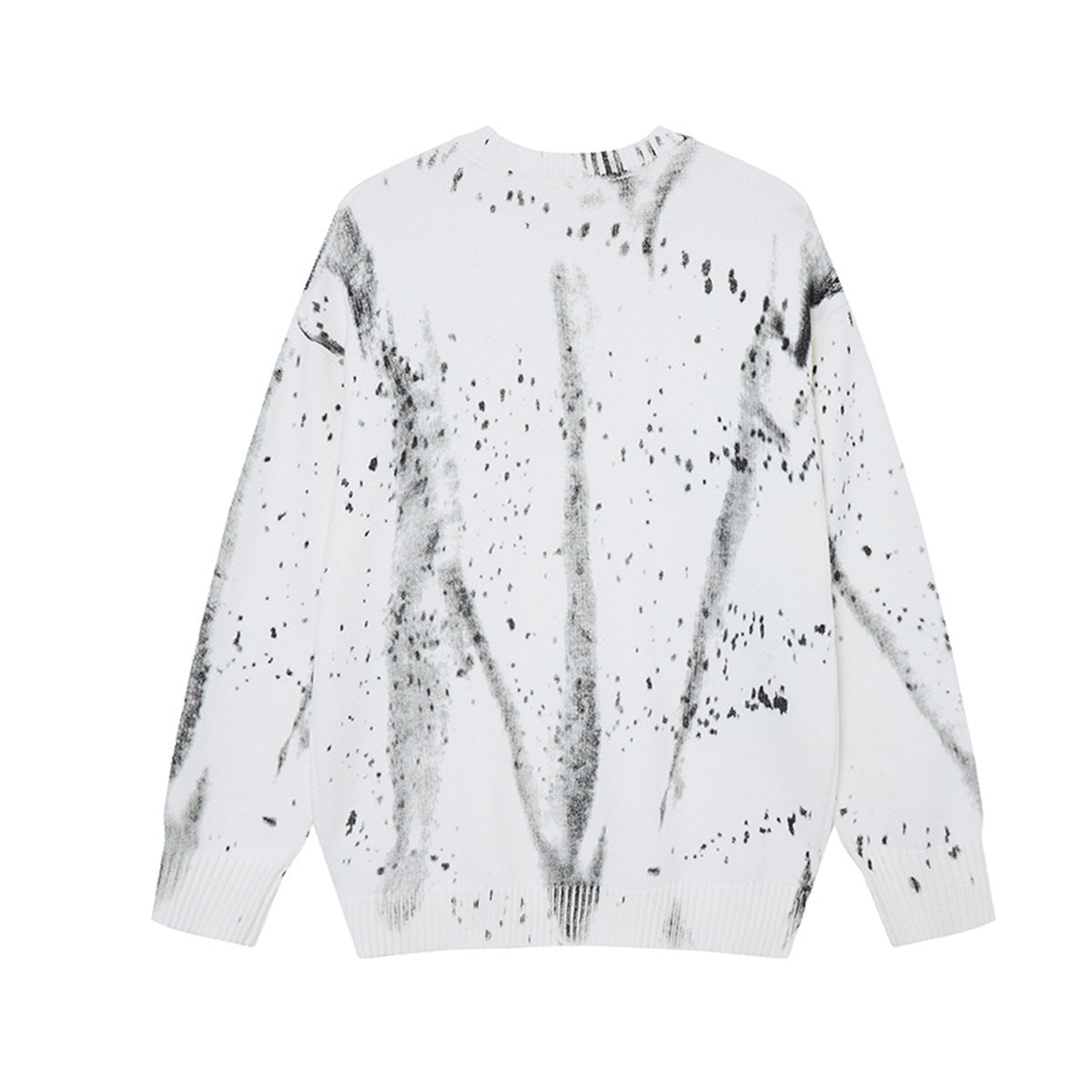 Pull en maille col rond éclaboussures d’encre – Motif peinture déstructuré