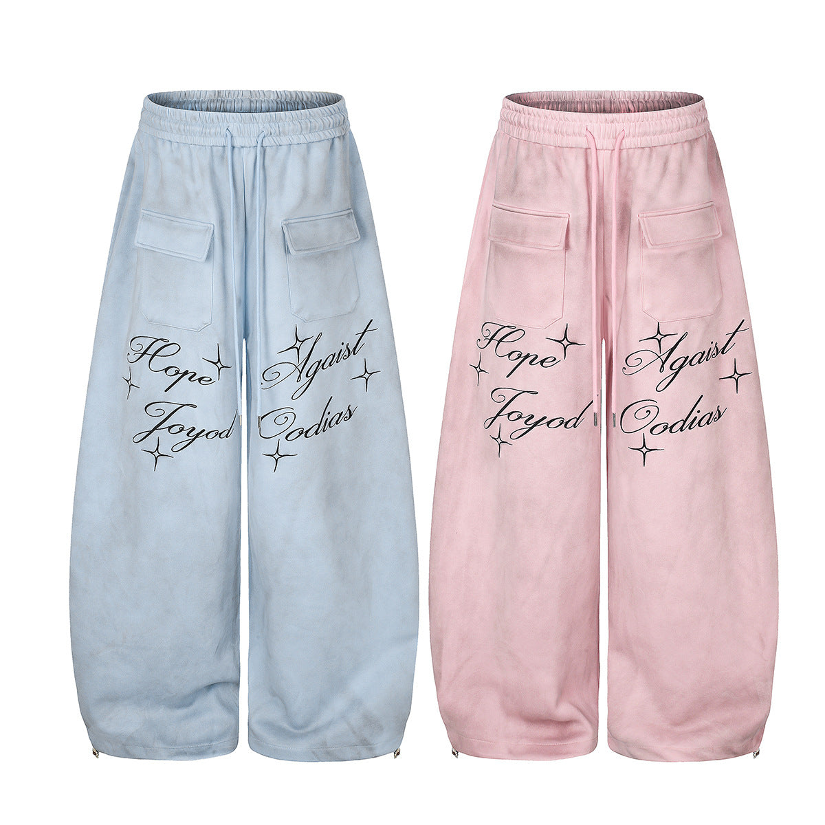 Pantalones de Chándal de Pierna Ancha con Estampado de Texto y Bolsillos Cargo