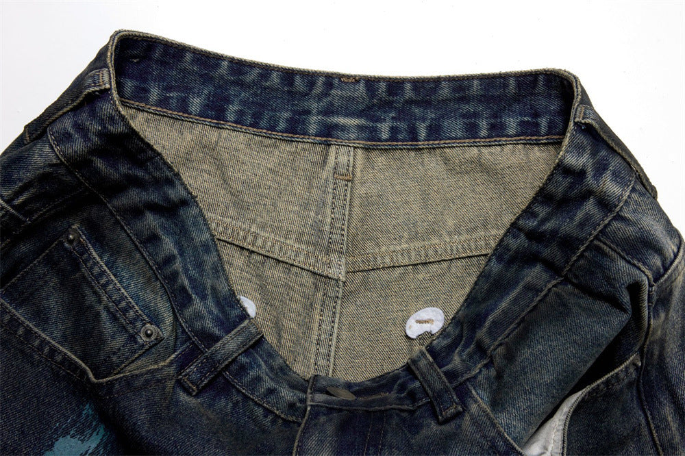 Baggy Paint Splatter Jeans Men – Wide Leg Grunge Denim Straight Pants
