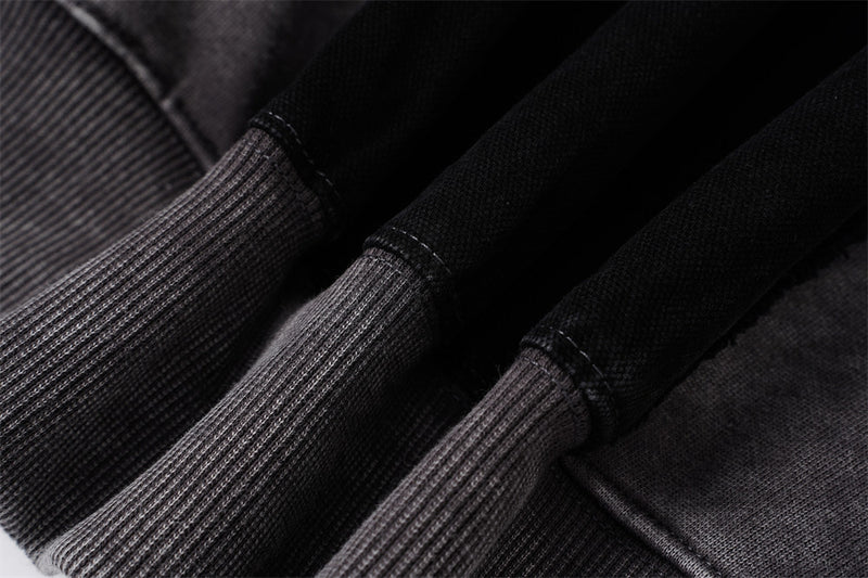 Veste à capuche zippée délavée à l'acide – Patchwork à bords francs et coupe oversize