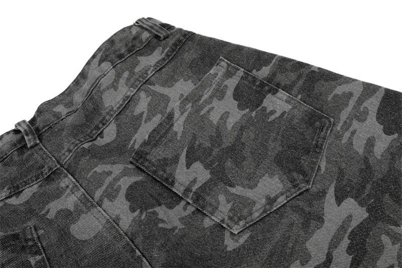 Camo Wide-Leg Jeans with Metal Studs – Punk Streetwear Barrel Fit
