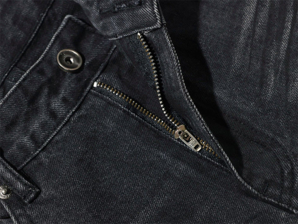 Wide-Leg-Baggy-Jeans – Verwaschene schwarze Distressed-Denim-Herrenjeans