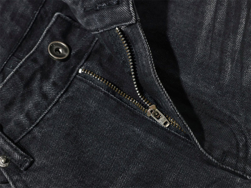 Wide-Leg-Baggy-Jeans – Verwaschene schwarze Distressed-Denim-Herrenjeans