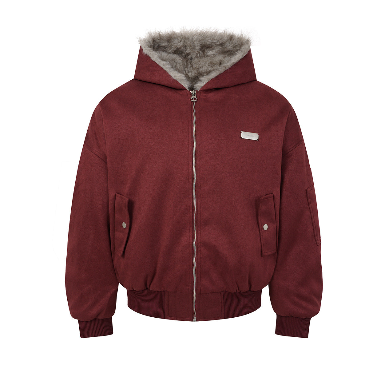 Bomber en suédine avec capuche en fausse fourrure – Manteau d’hiver oversize