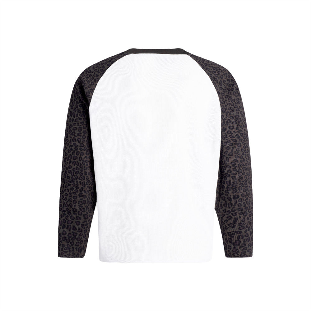 Men's Leopard Print Raglan Long Sleeve Waffle Shirt – Gothic Letter Graphic