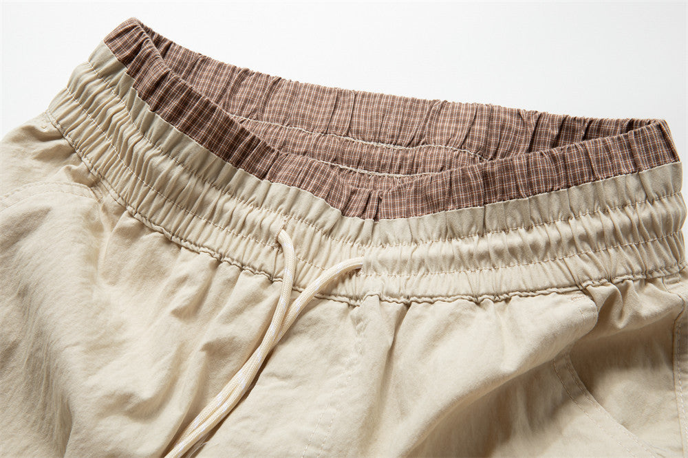 Men's Wide-Leg Cargo Pants with Double Waistband & Drawstring