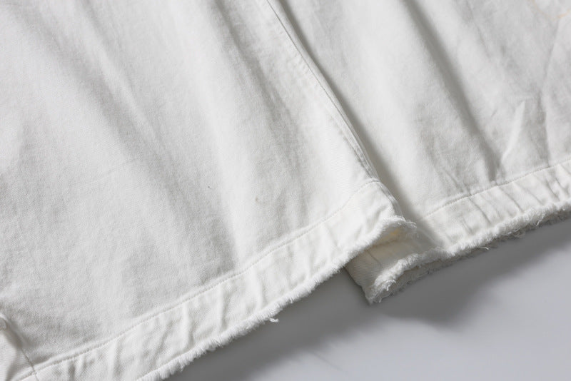 Wide-Leg Straight-Cut Pants – Elastic Waist, Raw Hem & Drawstring Ankle