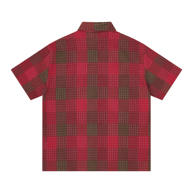 Mosaic Plaid Short Sleeve Shirt – Oversized Streetwear Button-Up