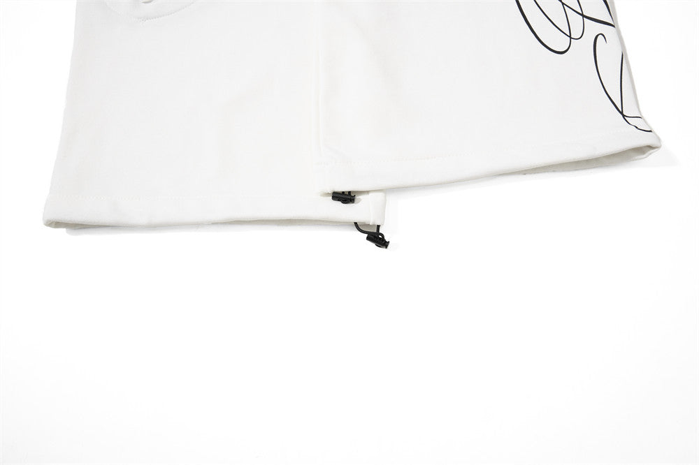 Contrast Double Waistband Wide Leg Sweatpants with Distressed Holes & Graphic Pr