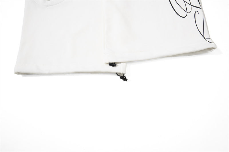 Contrast Double Waistband Wide Leg Sweatpants with Distressed Holes & Graphic Pr