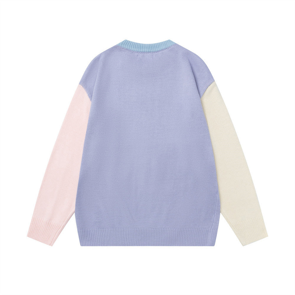 78 Speedway Colorblock Knit Sweater – Oversized Crewneck with Racing Graphic