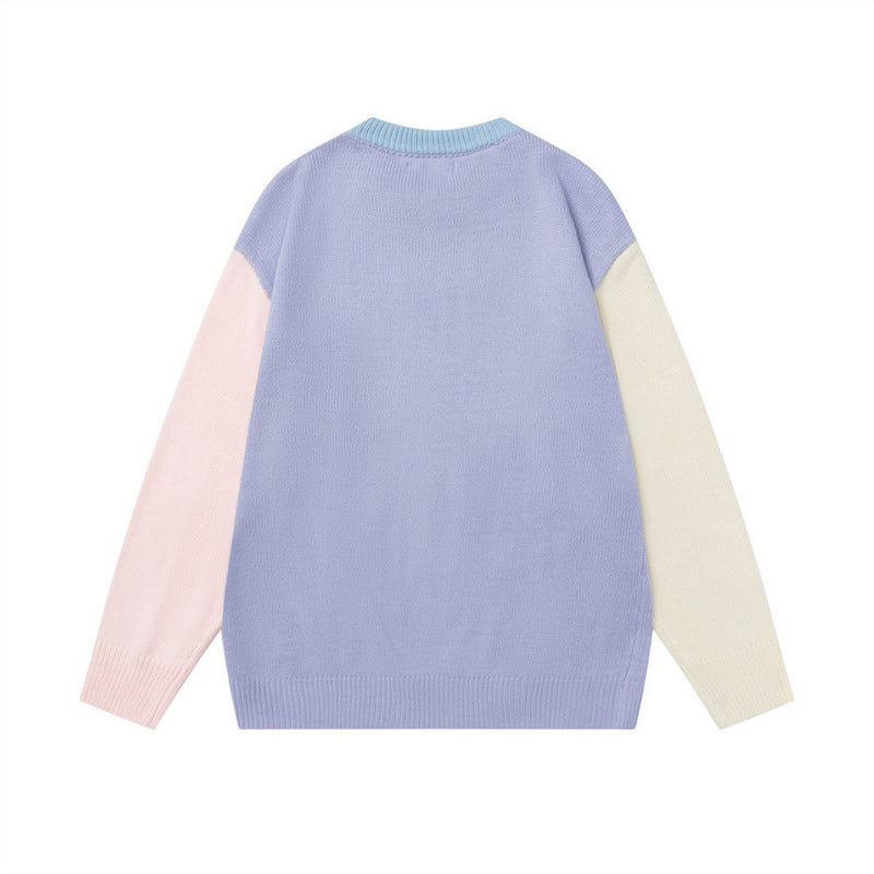78 Speedway Colorblock Knit Sweater – Oversized Crewneck with Racing Graphic