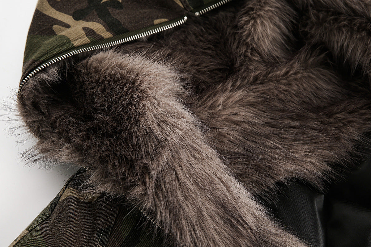 Blouson bomber homme camouflage doublé en fausse fourrure avec capuche