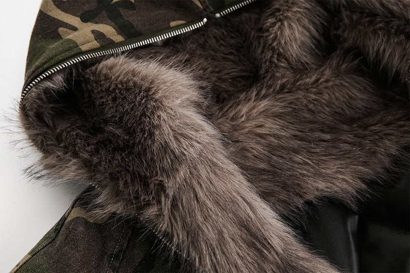 Blouson bomber homme camouflage doublé en fausse fourrure avec capuche