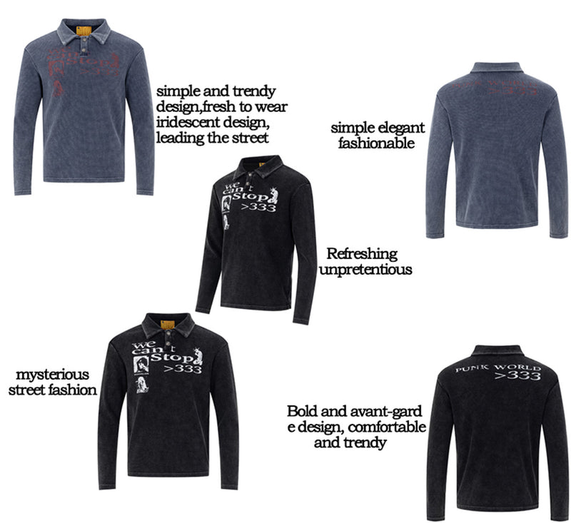 Polo manches longues – T-shirt graphique de créateur en maille gaufrée délavée