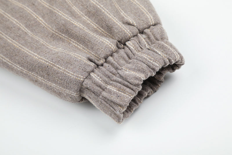 Pinstripe Zip-Up Bomber Jacket with Sherpa Collar & Pocket Trim