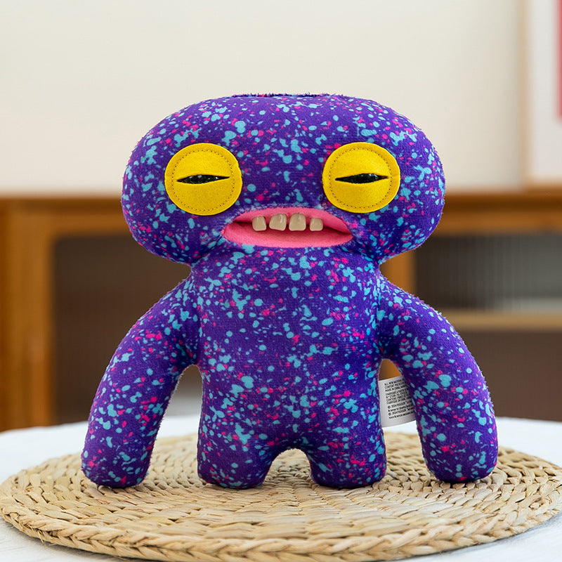 22 cm Lila Monster Plüsch – Gesprenkeltes Kreatur-Stofftier mit gelben Augen