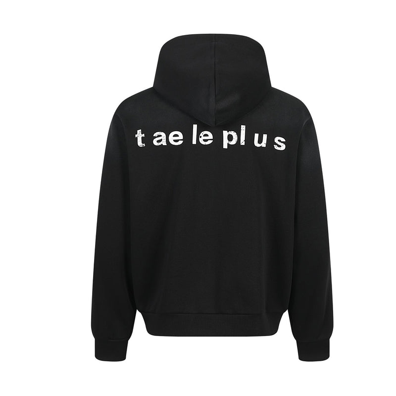 Zip-Hoodie mit aufgesticktem Einhorn und Badge-Patches – Gewaschener Farbverlauf