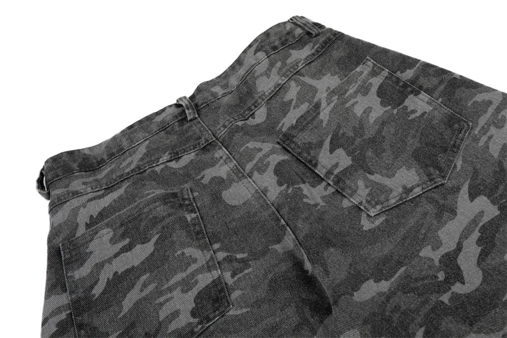 Camo Wide-Leg Jeans with Metal Studs – Punk Streetwear Barrel Fit
