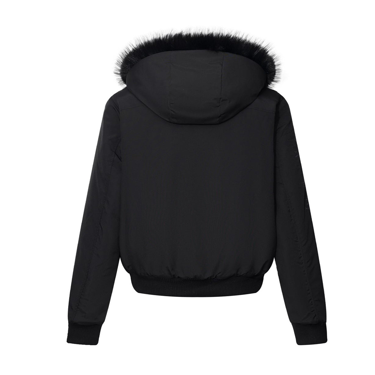 Men's Faux Fur Hood Bomber Jacket – Black Gothic Graphic Padded Coat