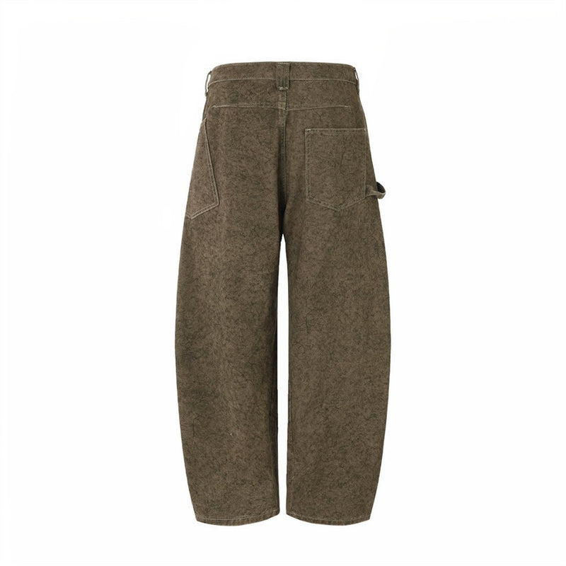 Barrel Leg Carpenter Jeans – Acid Wash Khaki Green Wide Leg Denim