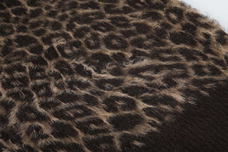 Leopard Print Fuzzy Knit Zip-Up Hoodie
